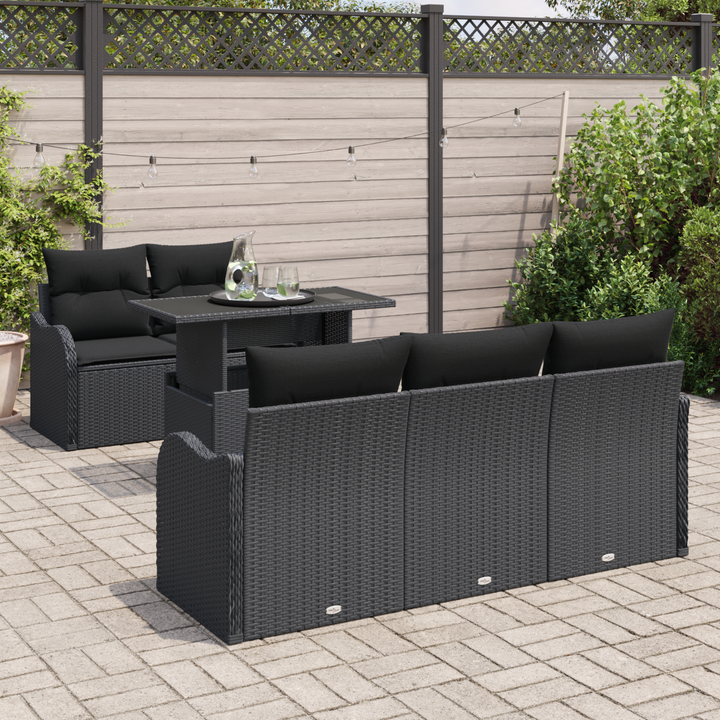 Havesofa Sæt med pude med pude 6 pcs Sort Poly Rattan