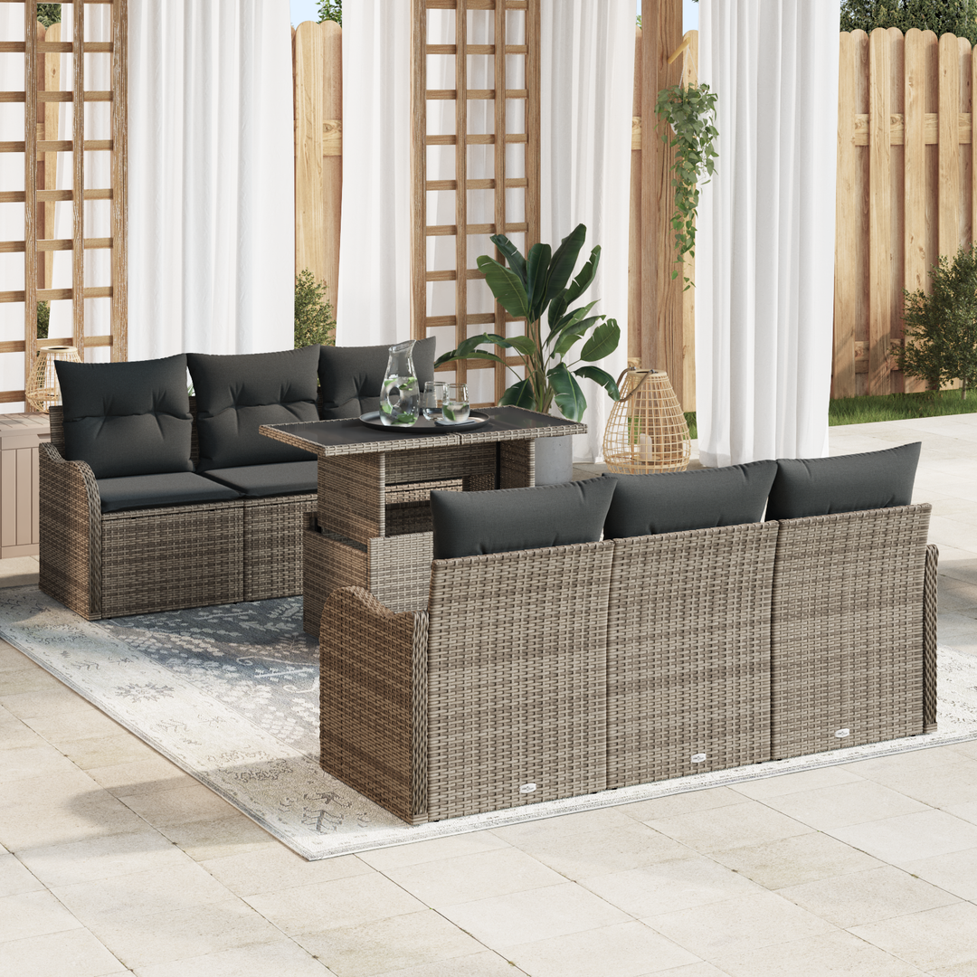 Havesofa Sæt med pude med opbevaring 7 pcs Grå Poly Rattan