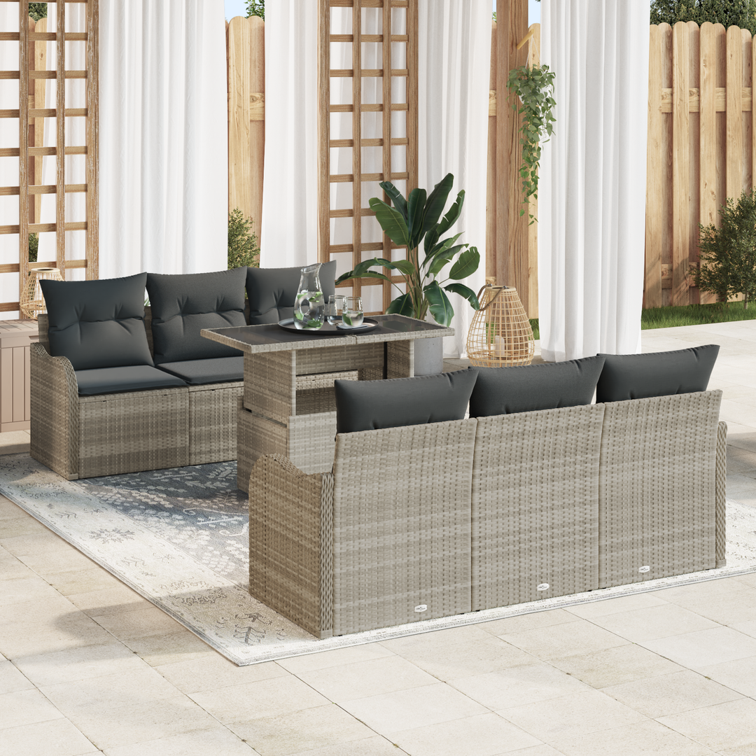 Havesofa Sæt med pude med opbevaring 7 pcs Lysegrå Poly Rattan