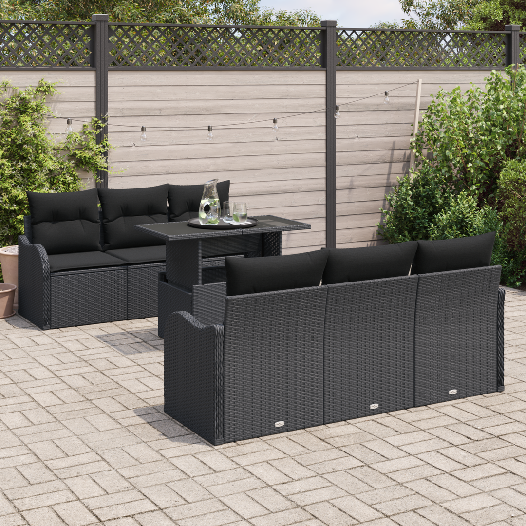Havesofa Sæt med pude med opbevaring 7 pcs Sort Poly Rattan