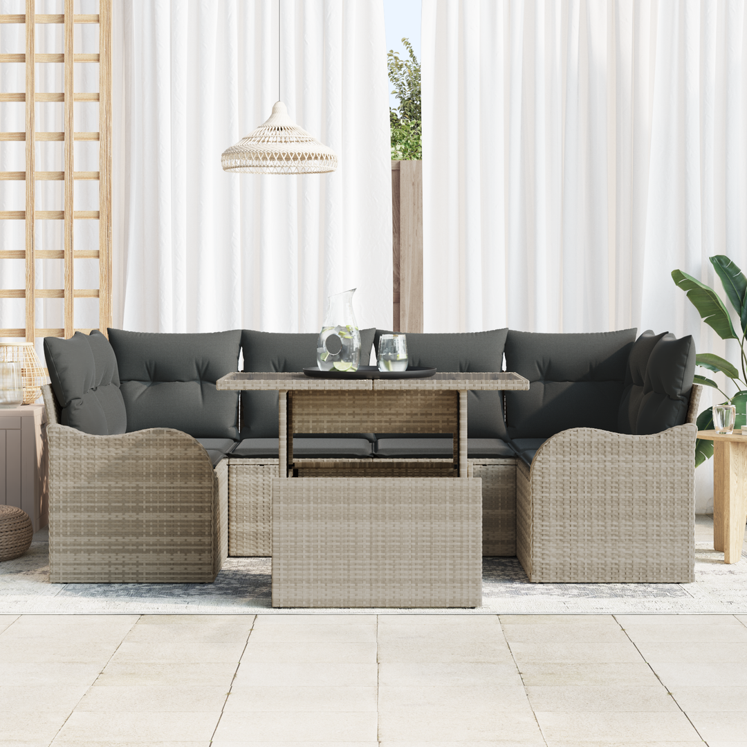 Havesofa Sæt med pude med opbevaring 7 pcs Lysegrå Poly Rattan