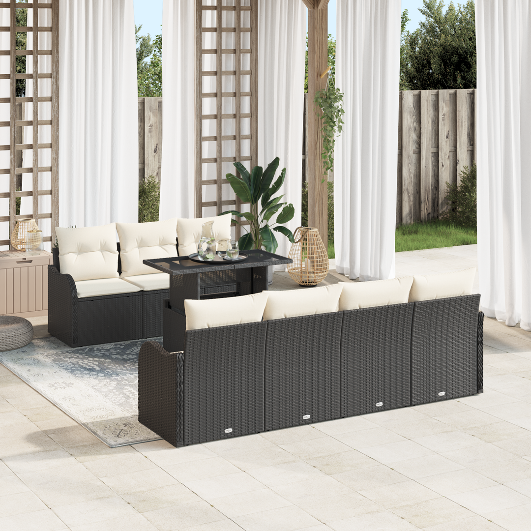 Havesofa Sæt med pude med opbevaring 8 pcs Sort Poly Rattan