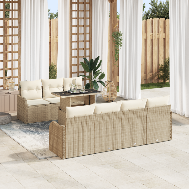 Havesofa Sæt med pude med opbevaring 8 pcs Beige Poly Rattan