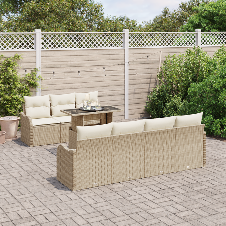 Havesofa Sæt med pude med opbevaring 8 pcs Beige Poly Rattan