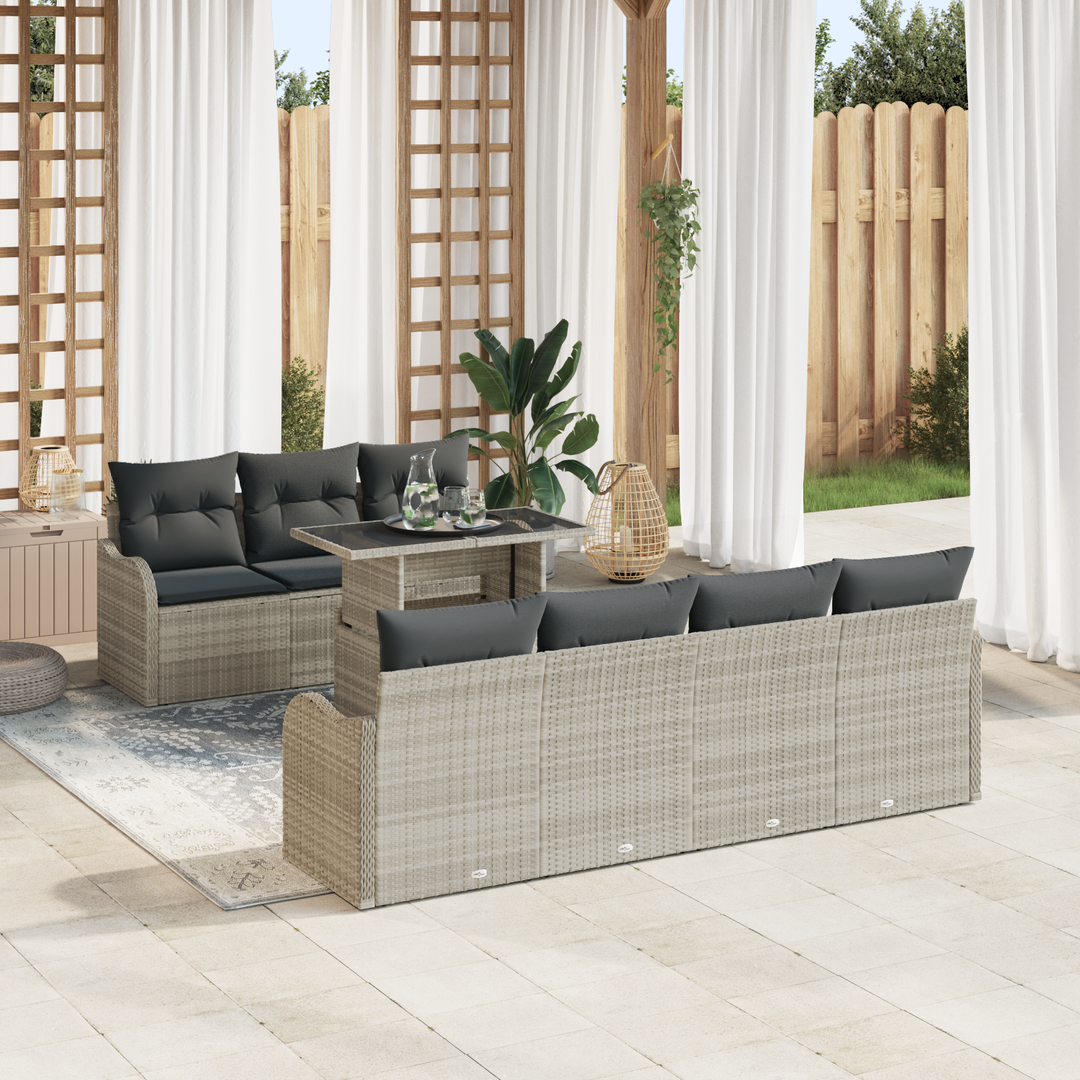 Havesofa Sæt med pude med opbevaring 8 pcs Lysegrå Poly Rattan