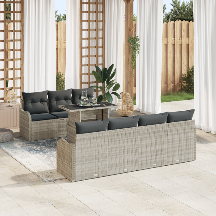 Havesofa Sæt med pude med opbevaring 8 pcs Lysegrå Poly Rattan