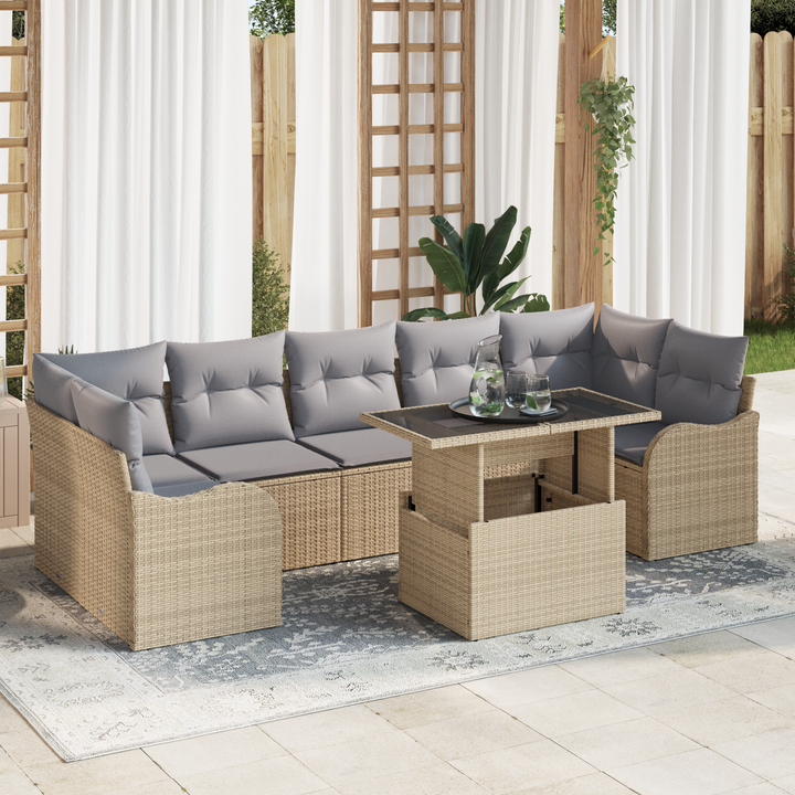 Havesofa Sæt med pude med opbevaring 8 pcs Beige Poly Rattan