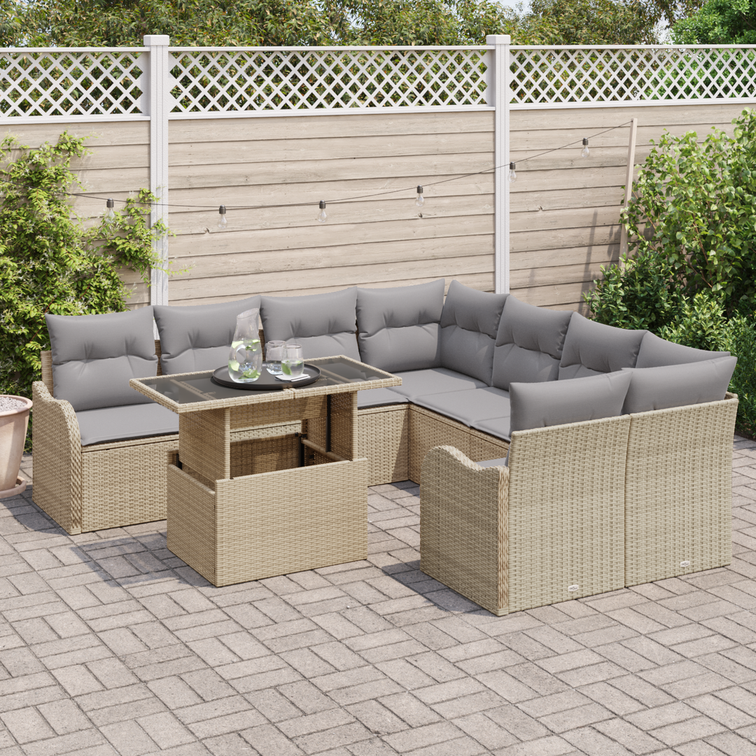 Havesofa Sæt med pude med pude 9 pcs Beige Polyrattan