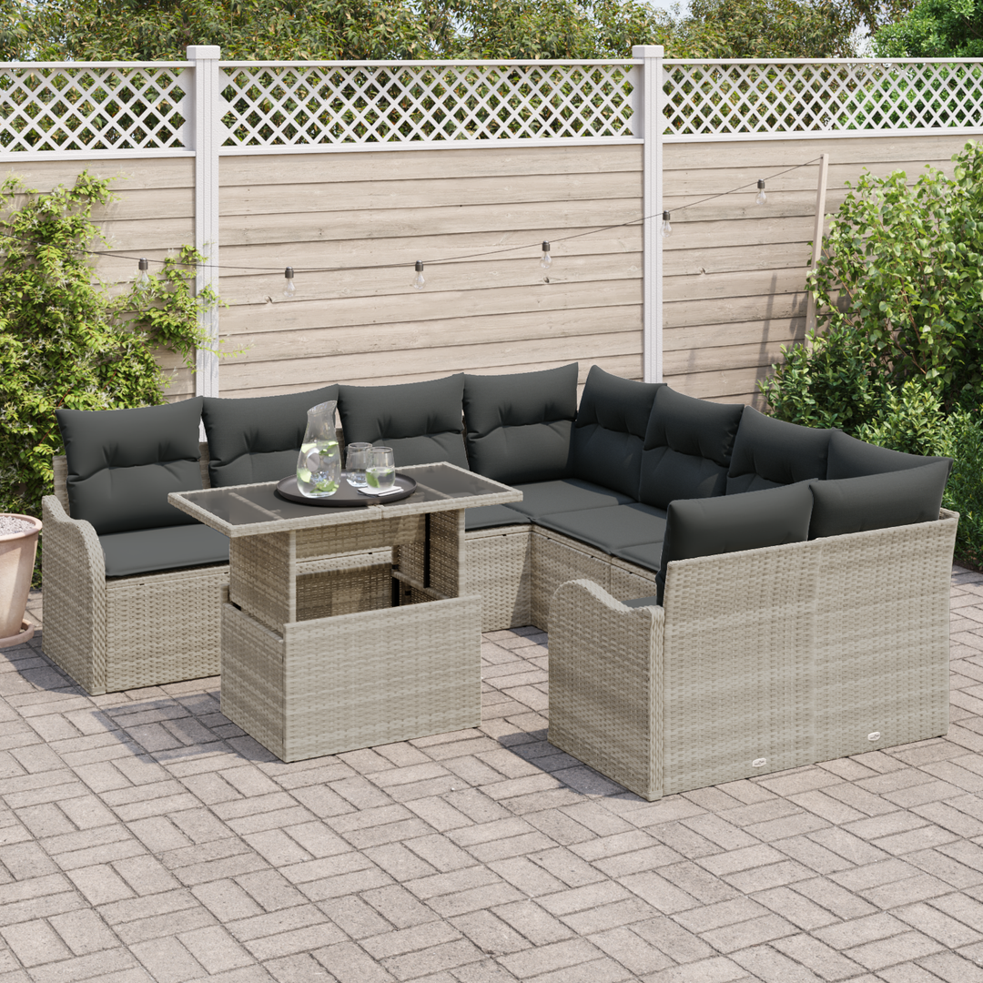 Havesofa Sæt med pude med pude 9 pcs Lysegrå Polyrattan