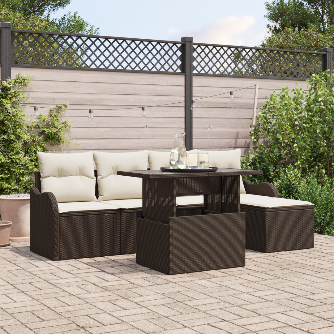 Havesofa Sæt med pude 6 pcs Brun Polyrattan