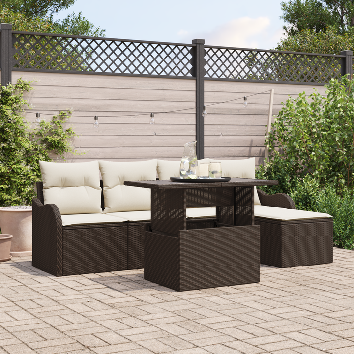 Havesofa Sæt med pude 6 pcs Brun Polyrattan