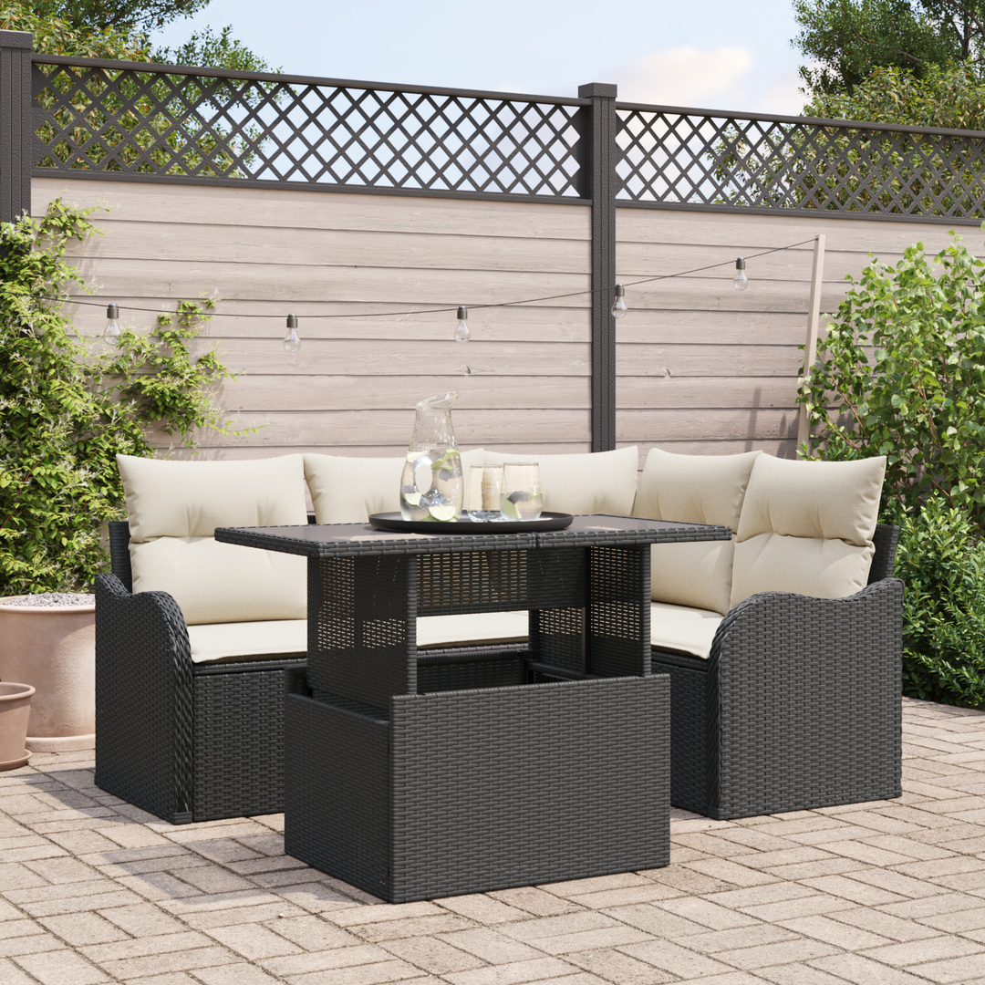 Havesofa Sæt med pude med pude 5 pcs Sort Poly Rattan