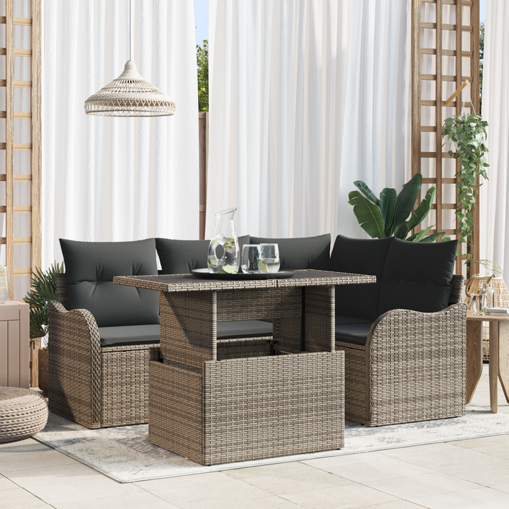 Havesofa Sæt med pude med pude 5 pcs Grå Poly Rattan