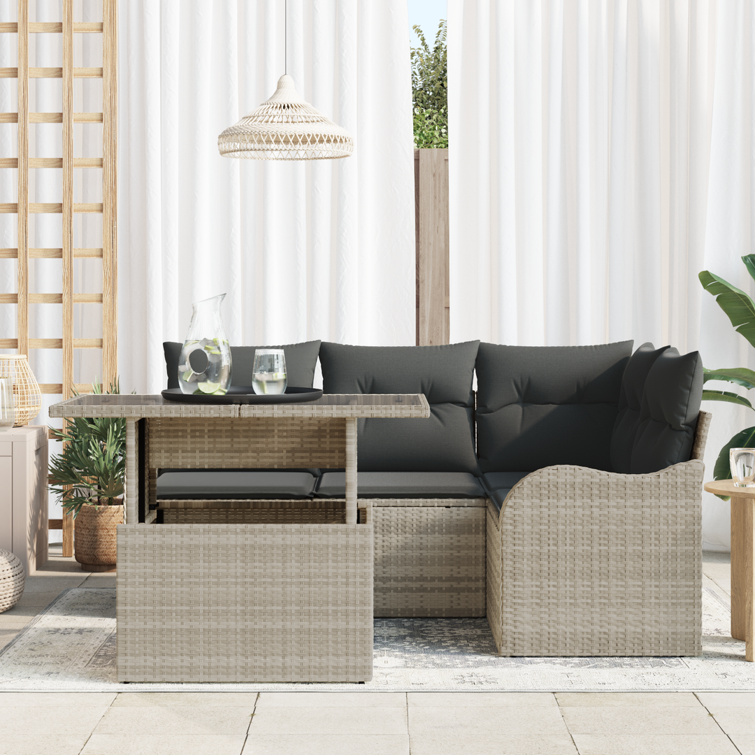 Havesofa Sæt med pude med pude 5 pcs Lysegrå Poly Rattan
