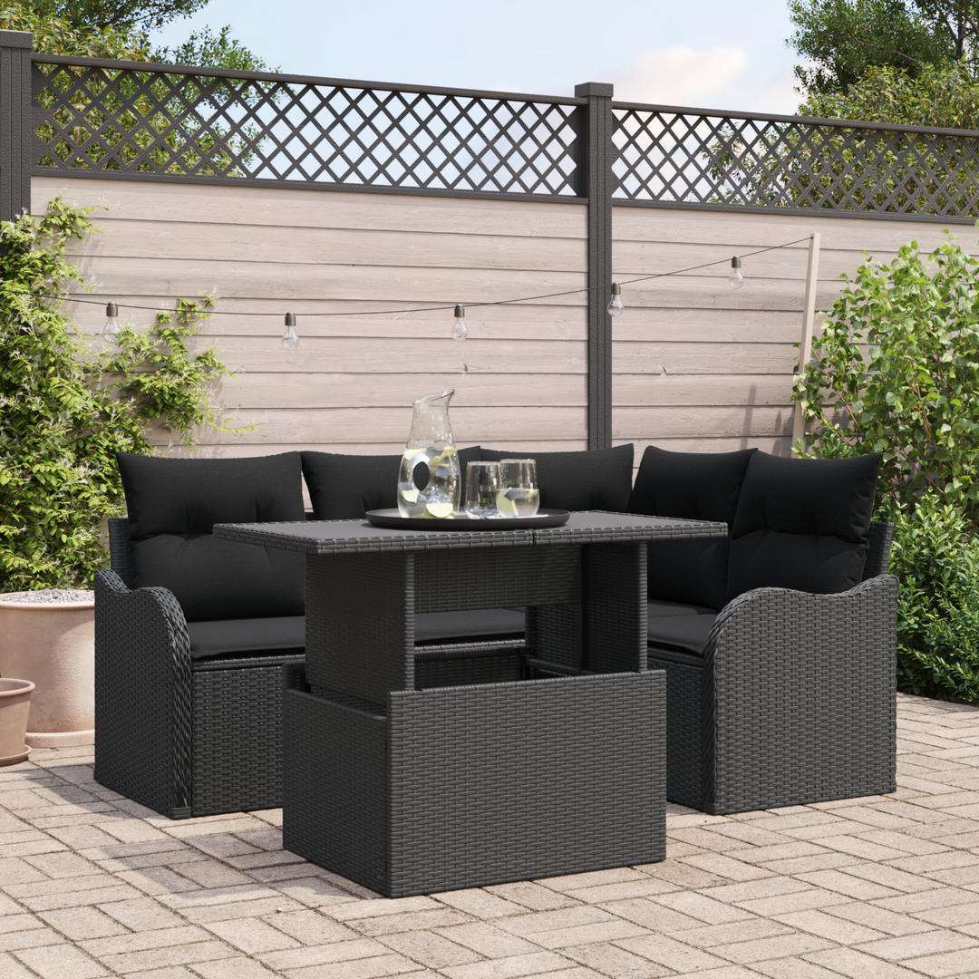 Havesofa Sæt med pude med pude 5 pcs Sort Poly Rattan