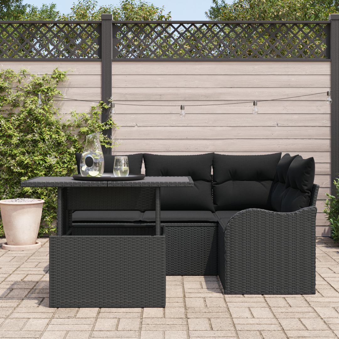 Havesofa Sæt med pude med pude 5 pcs Sort Poly Rattan