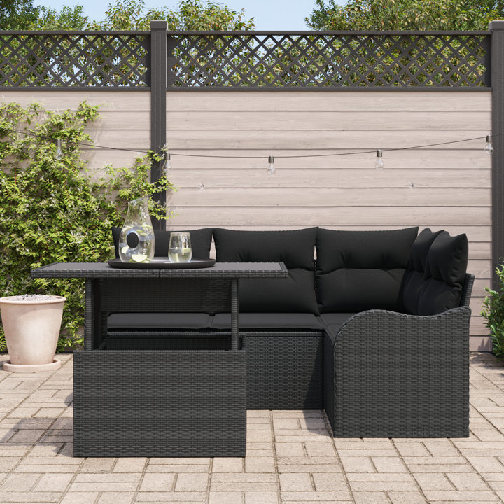Havesofa Sæt med pude med pude 5 pcs Sort Poly Rattan