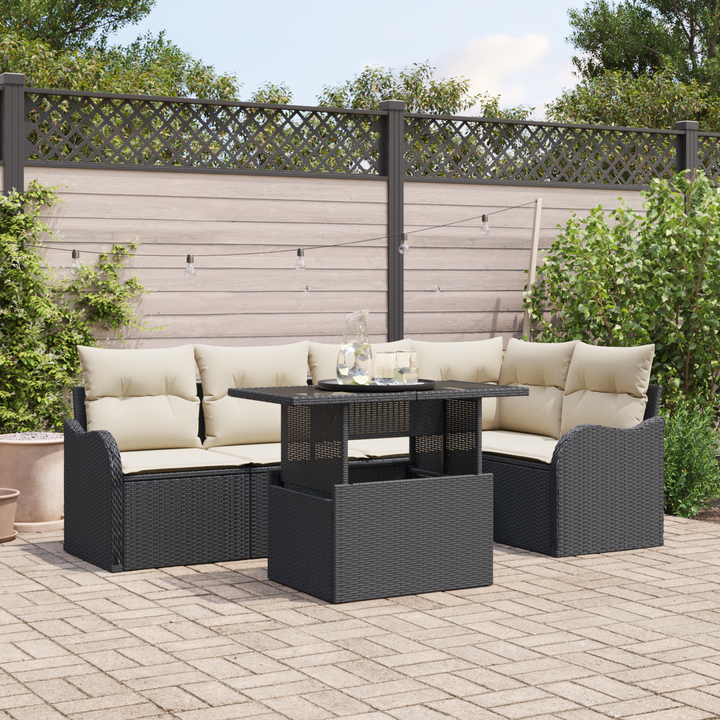 Havesofa Sæt med pude med pude 6 pcs Sort Poly Rattan