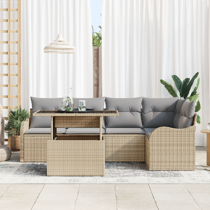 Havesofa Sæt med pude med pude 6 pcs Beige Poly Rattan