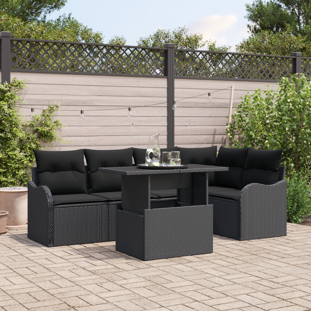 Havesofa Sæt med pude med pude 6 pcs Sort Poly Rattan