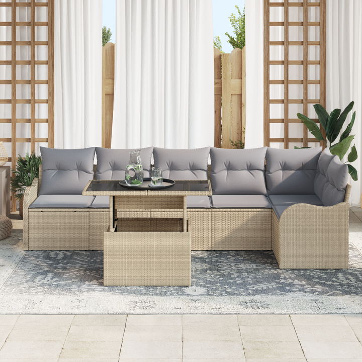 Havesofa Sæt med pude med pude 7 pcs Beige Poly Rattan