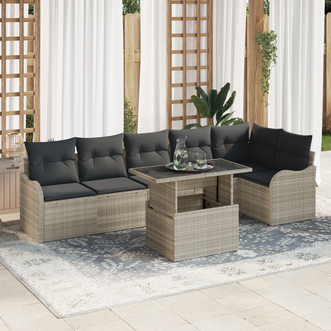 Havesofa Sæt med pude med pude 7 pcs Lysegrå Poly Rattan