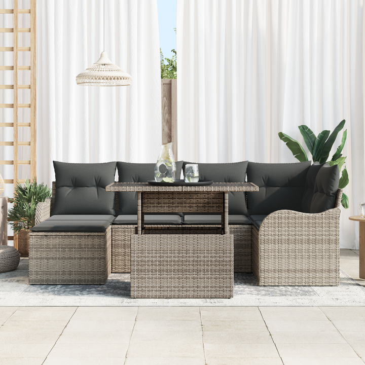 Havesofa Sæt med pude med opbevaring 7 pcs Grå Poly rattan