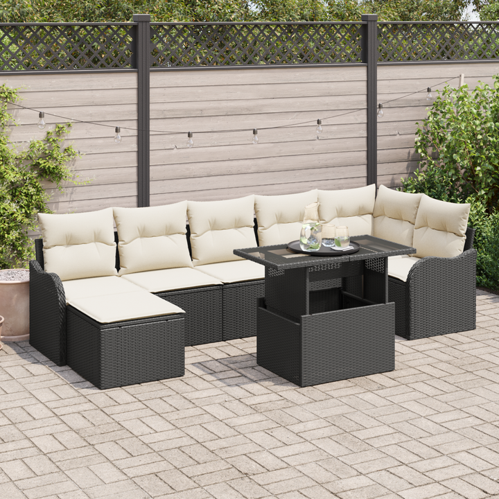 Havesofa Sæt med pude med opbevaring 8 pcs Sort Poly rattan