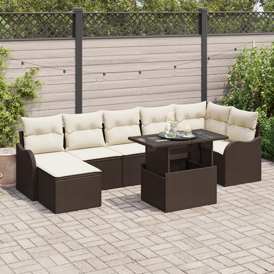 Havesofa Sæt med pude med opbevaring 8 pcs Brun Poly rattan