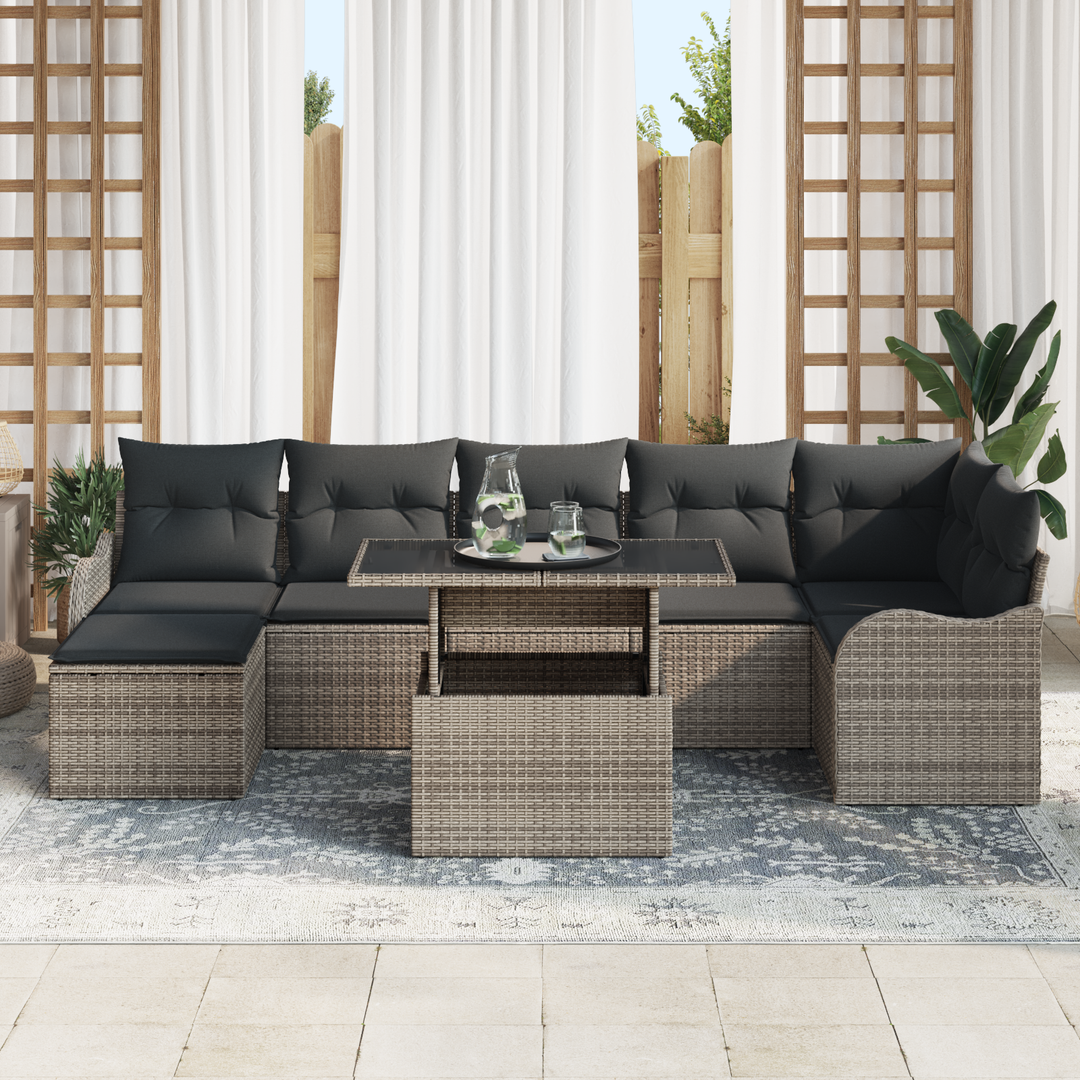 Havesofa Sæt med pude 8 pcs Grå Poly Rattan