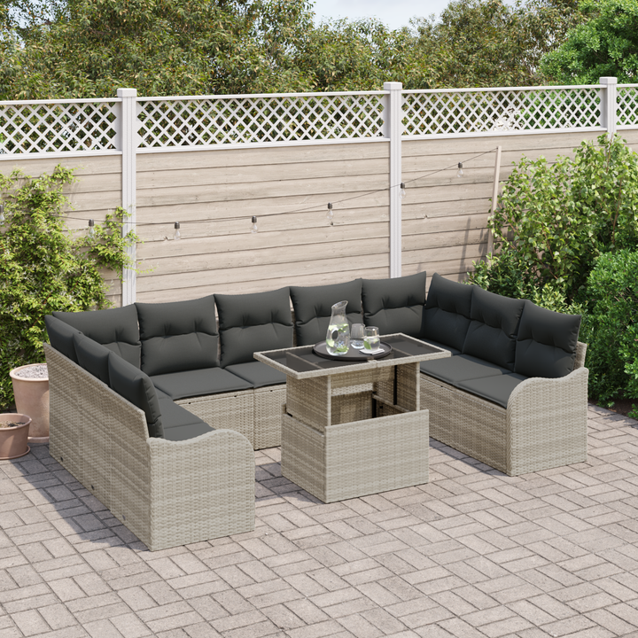 Havesofa Sæt med pude med pude 10 pcs Lysegrå Poly Rattan