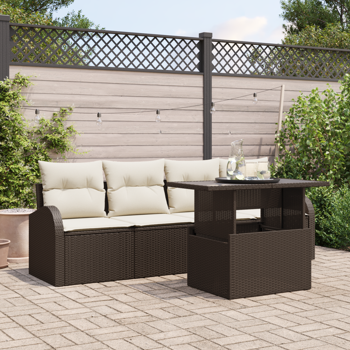 Havesofa Sæt med pude med pude 5 pcs Brun Poly Rattan