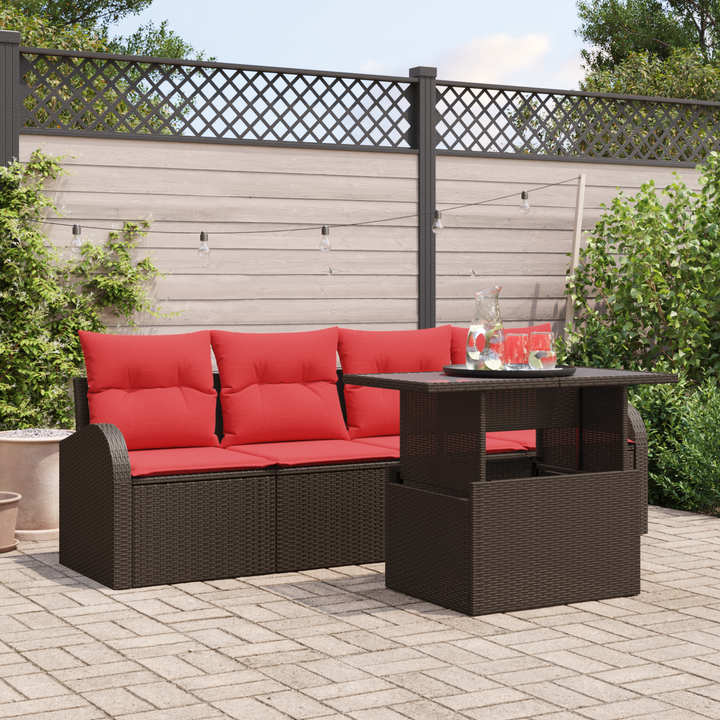 Havesofa Sæt med pude med pude 5 pcs Brun Poly Rattan