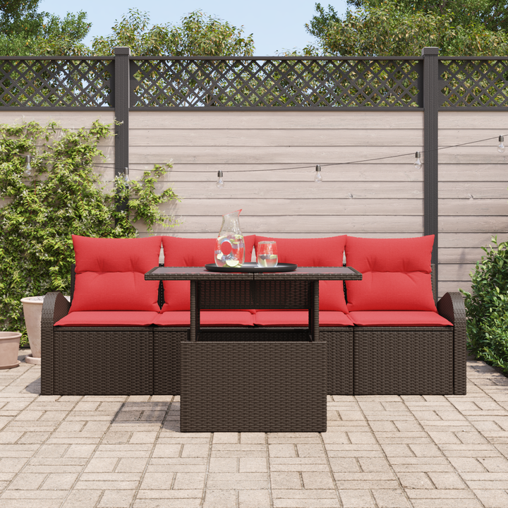 Havesofa Sæt med pude med pude 5 pcs Brun Poly Rattan