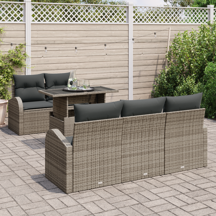 Havesofa Sæt med pude med pude 6 pcs Grå Poly Rattan