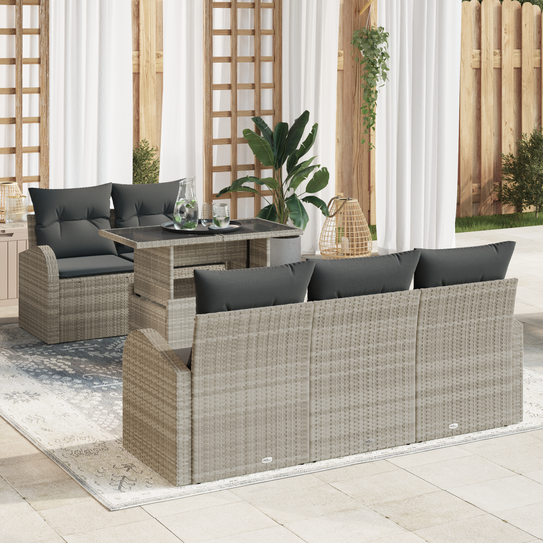 Havesofa Sæt med pude med pude 6 pcs Lysegrå Poly Rattan