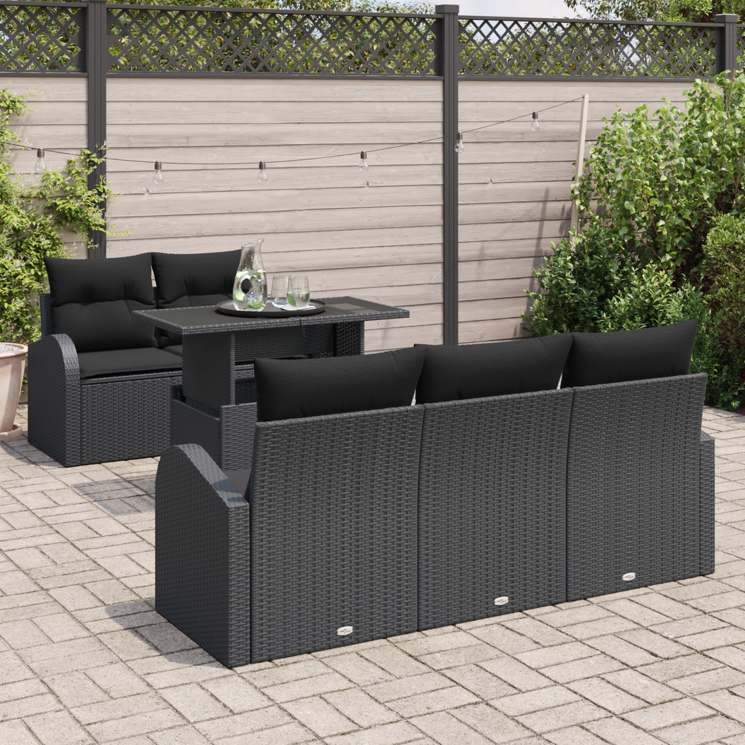 Havesofa Sæt med pude med pude 6 pcs Sort Poly Rattan