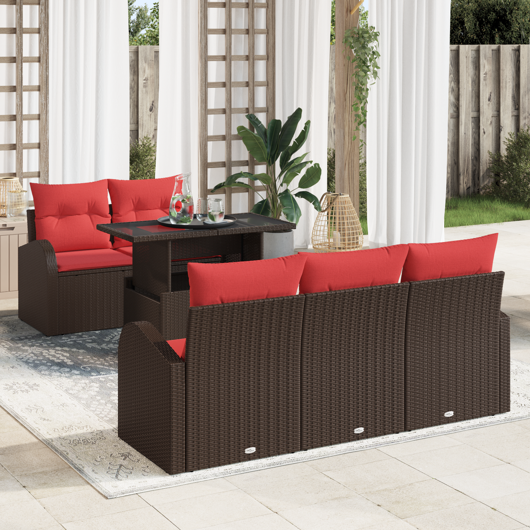 Havesofa Sæt med pude med opbevaring 6 pcs Brun Poly Rattan