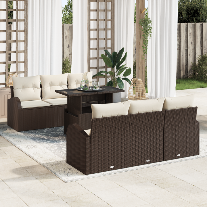 Havesofa Sæt med pude med opbevaring 7 pcs Brun Poly Rattan