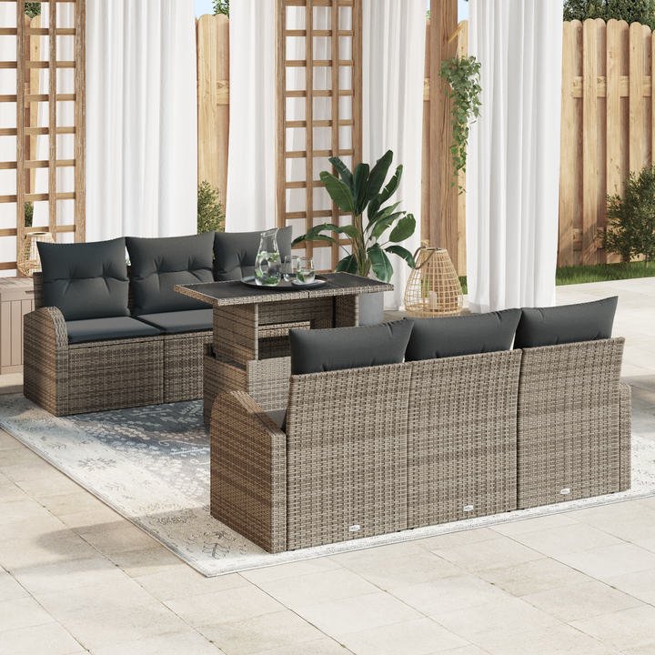 Havesofa Sæt med pude med opbevaring 7 pcs Grå Poly Rattan