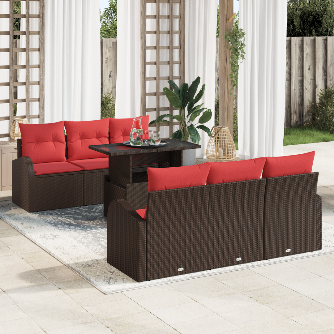 Havesofa Sæt med pude med opbevaring 7 pcs Brun Poly Rattan