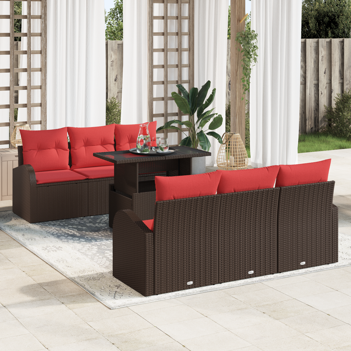 Havesofa Sæt med pude med opbevaring 7 pcs Brun Poly Rattan