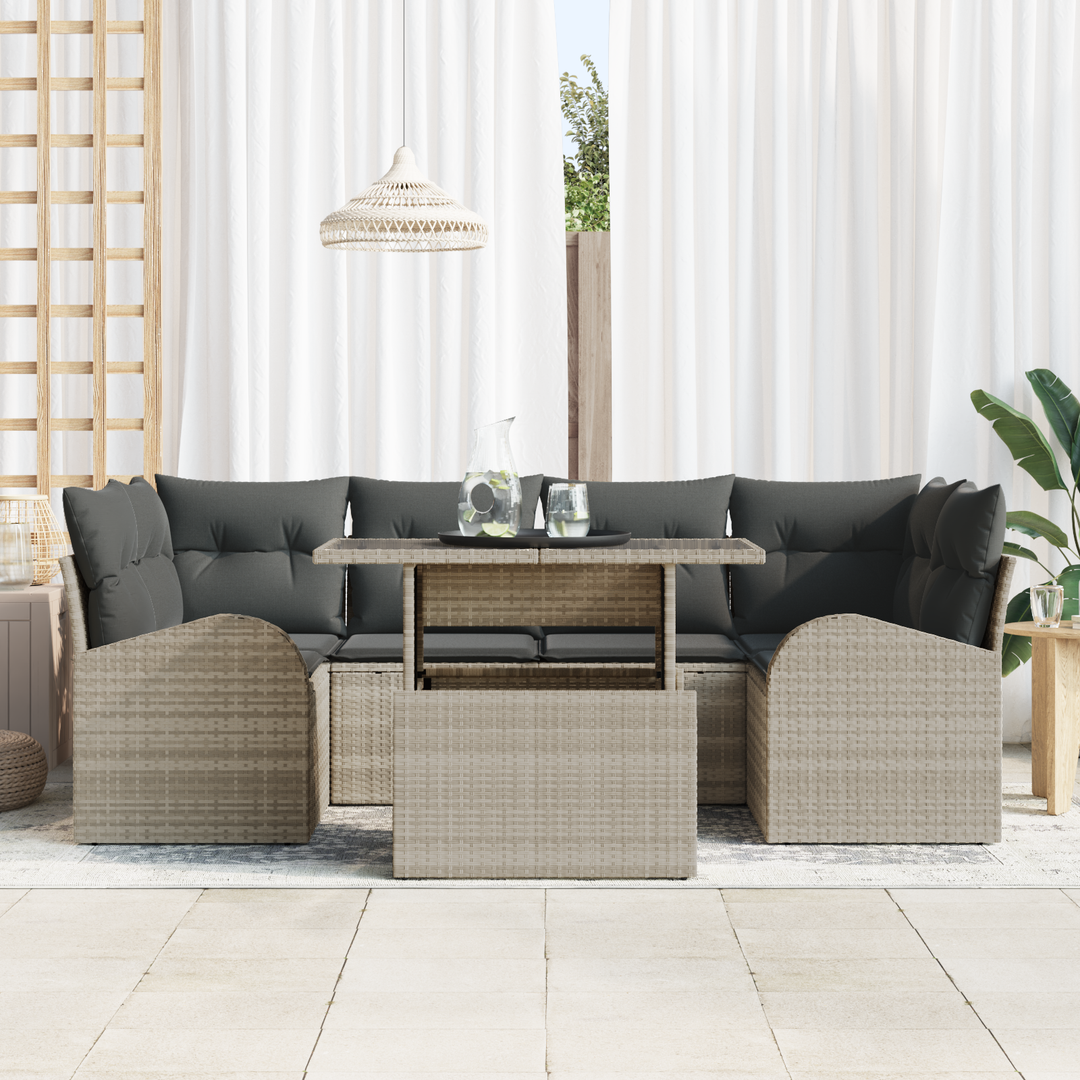Havesofa Sæt med pude med opbevaring 7 pcs Lysegrå Poly Rattan