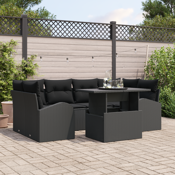 Havesofa Sæt med pude med opbevaring 7 pcs Sort Poly Rattan