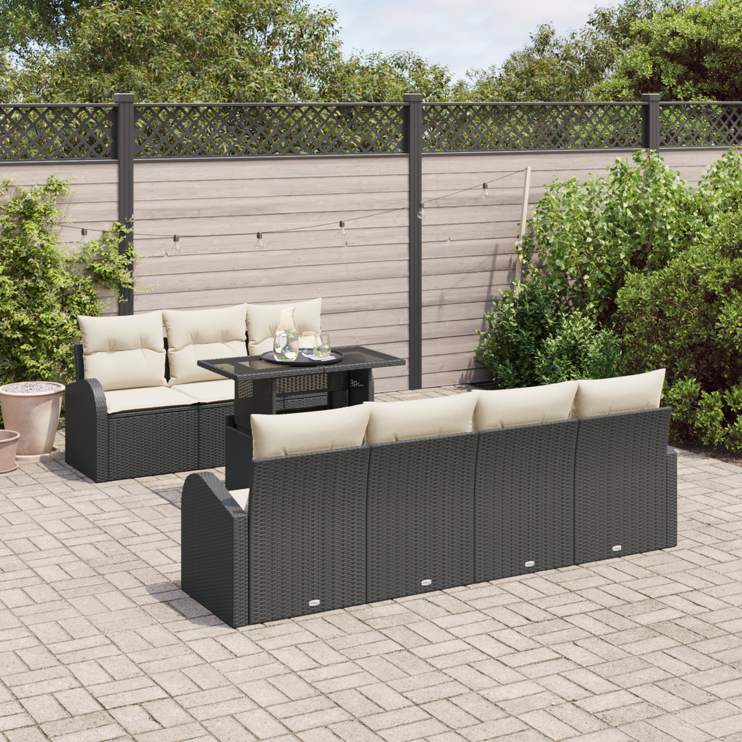 Havesofa Sæt med pude med opbevaring 8 pcs Sort Poly Rattan