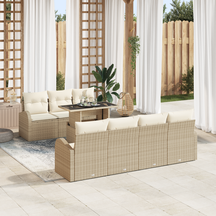 Havesofa Sæt med pude med opbevaring 8 pcs Beige Poly Rattan