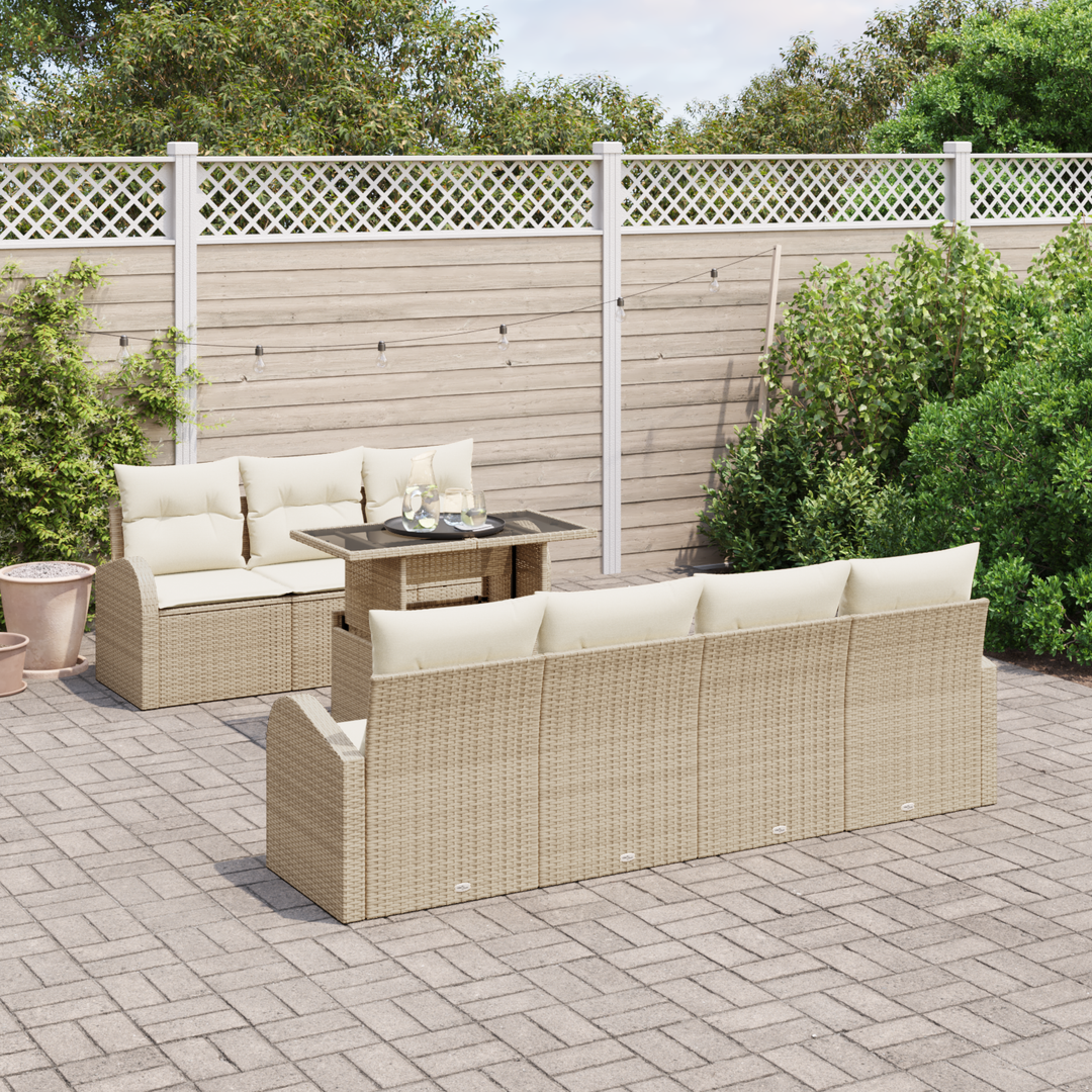 Havesofa Sæt med pude med opbevaring 8 pcs Beige Poly Rattan