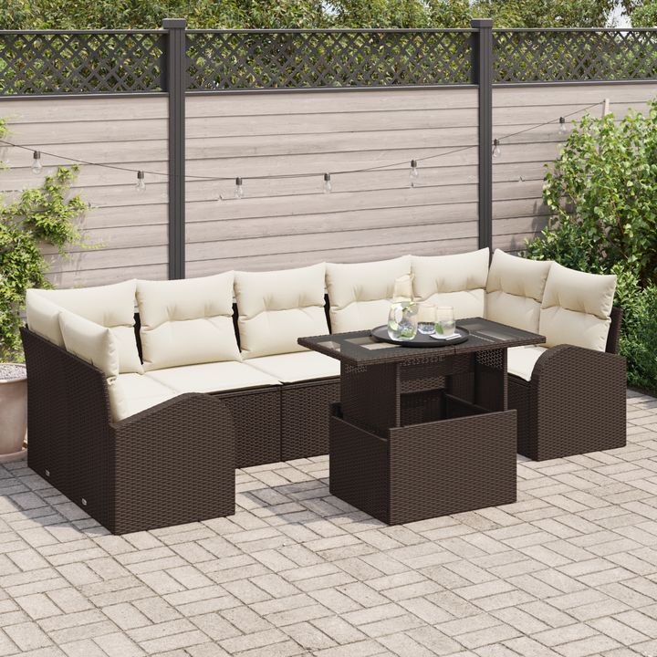 Havesofa Sæt med pude med opbevaring 8 pcs Brun Poly Rattan