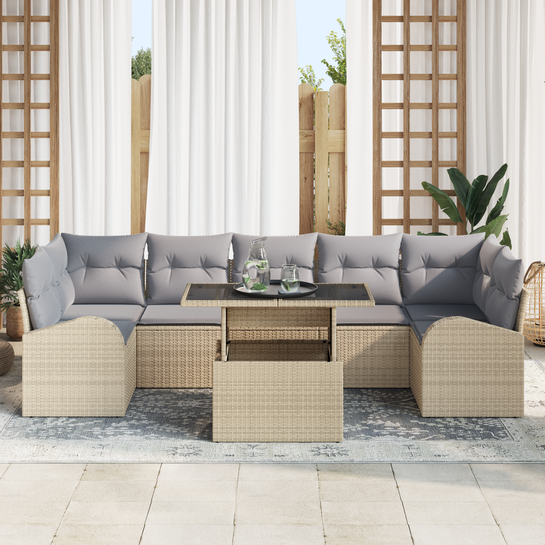 Havesofa Sæt med pude med opbevaring 8 pcs Beige Poly Rattan