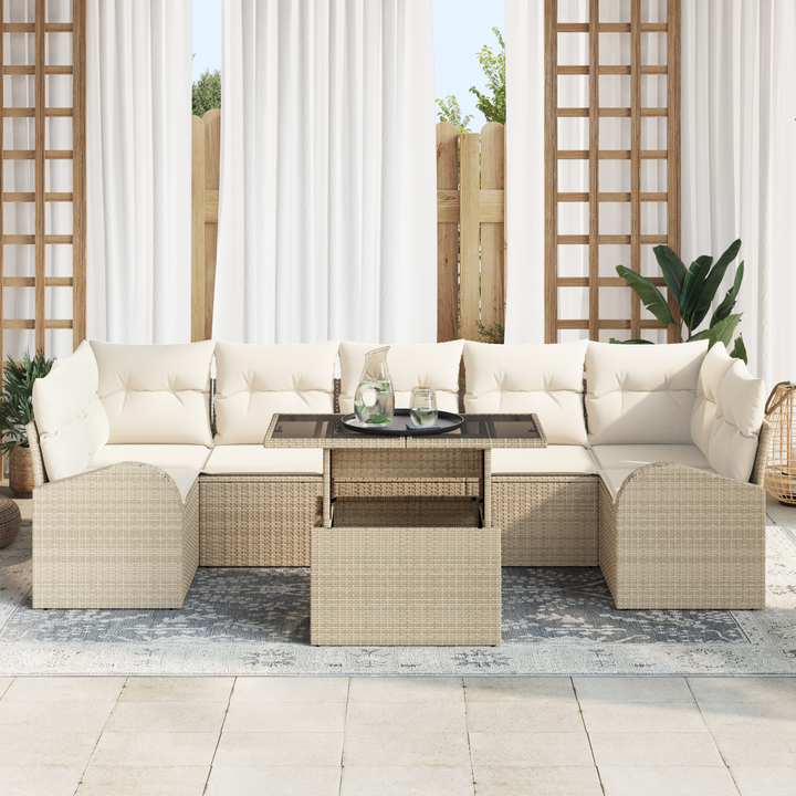 Havesofa Sæt med pude med opbevaring 8 pcs Beige Poly Rattan